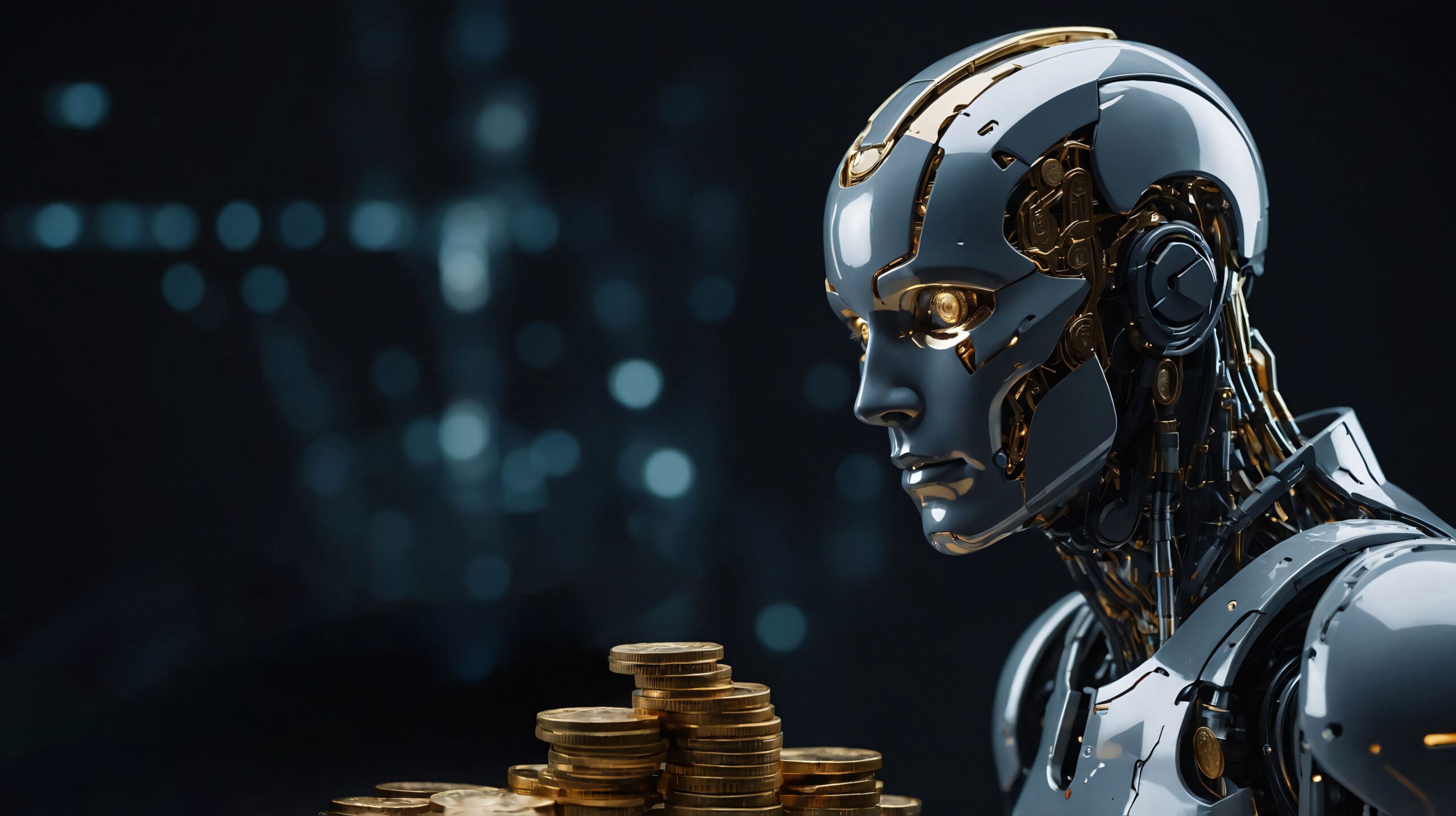futuristic robot interacting with money - AI investment 
