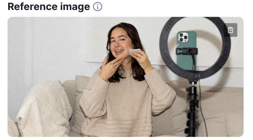VidAU Image V1.5 reference image upload area for AI image generator