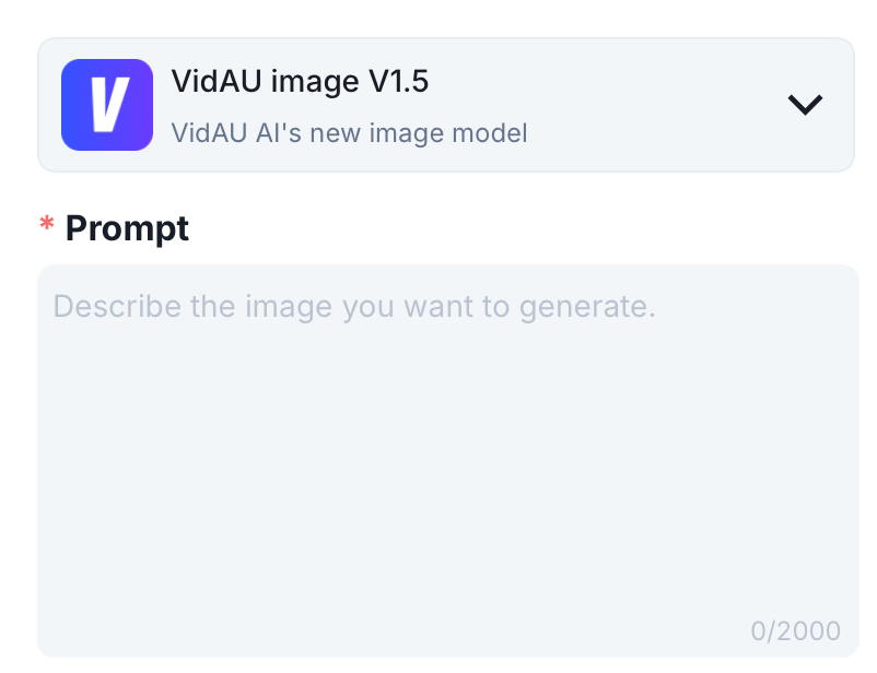 VidAU Image V1.5 prompt input to generate images from text using text to image AI
