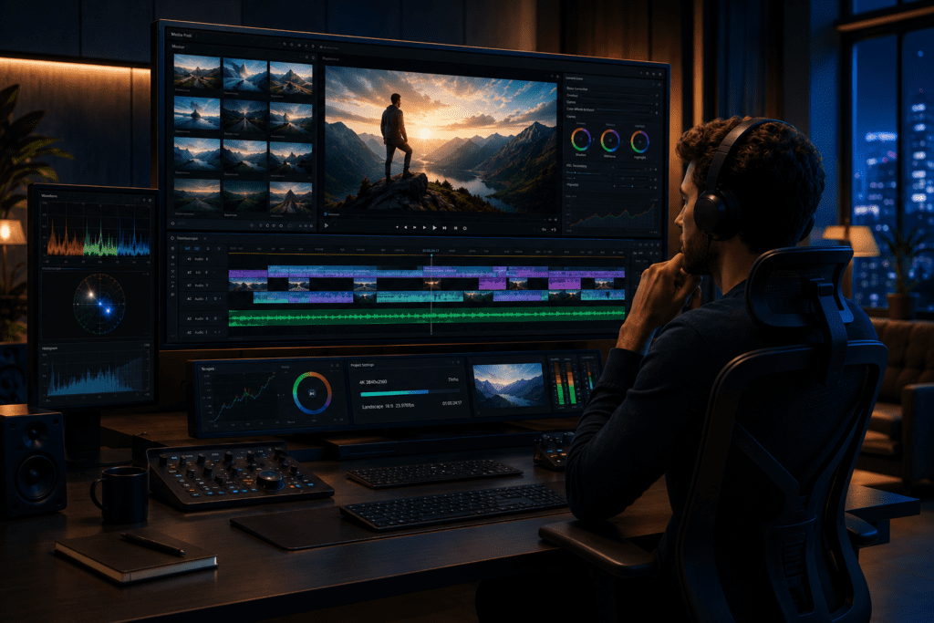 Man Using AI Video Editor