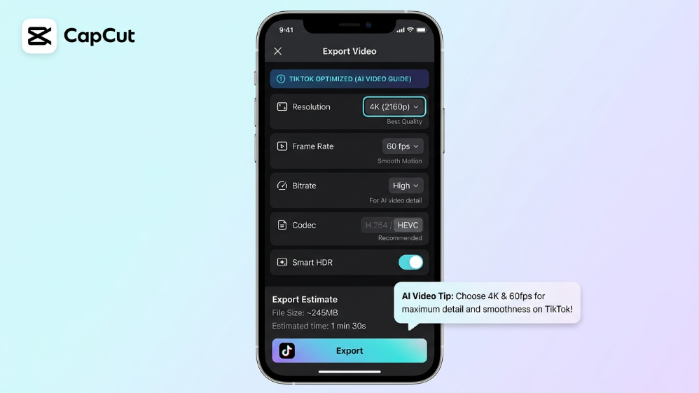 image – VidAU.ai capcut settings to export ai videos for tiktok