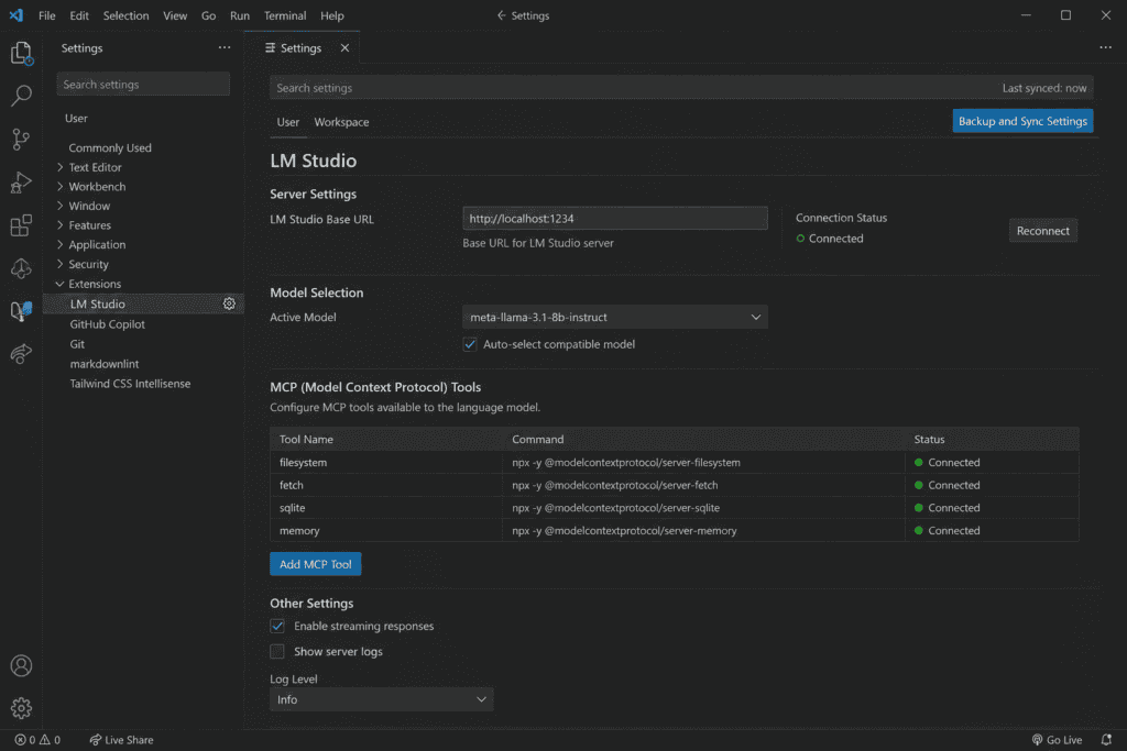 VS Code LM Studio MCP settings