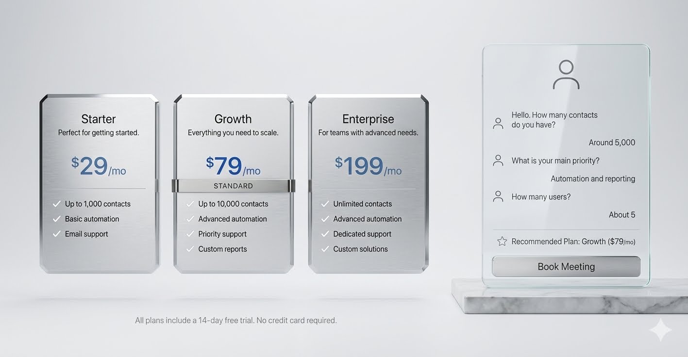 AI sales agent embedded on a pricing page with discovery questions and booking button – VidAU.ai AI sales agent embedded on a pricing page with discovery questions and booking button