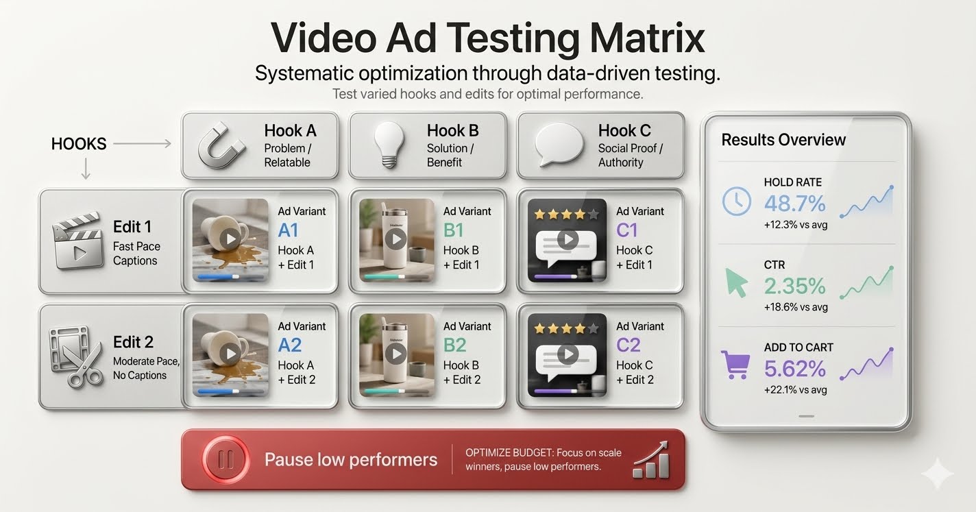 product video ads testing matrix for hook variants – VidAU.ai product video ads testing matrix for hook variants